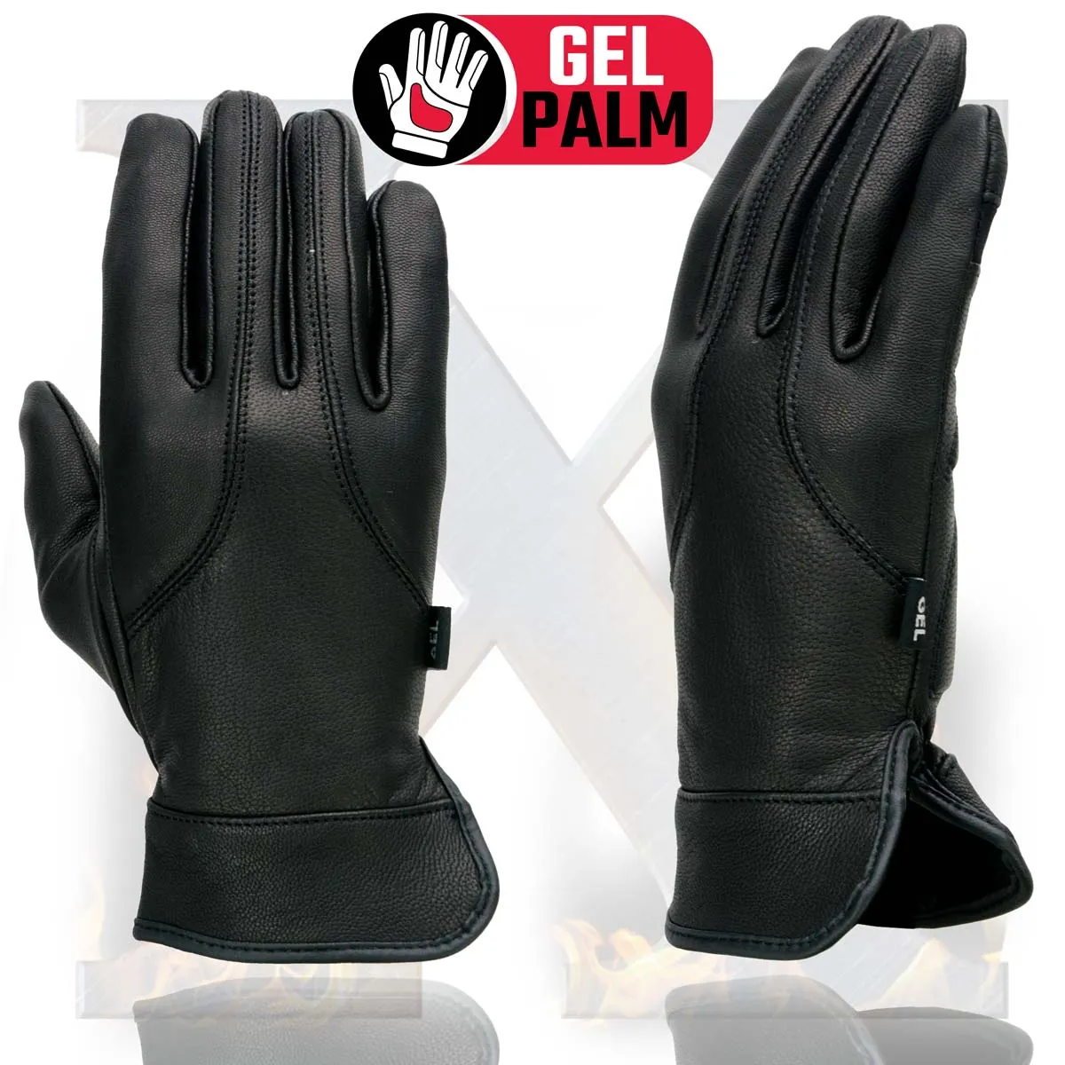 Xelement XG7700 Women's Black Leather Gel Palm Lightweight Motorcycle Hand Gloves W/ Open Wrist Expansion