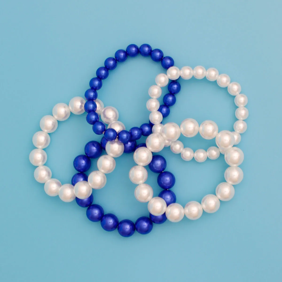 Zeta Phi Beta ZPB Blue White Pearl Stretch 5 Pcs Bracelets Women