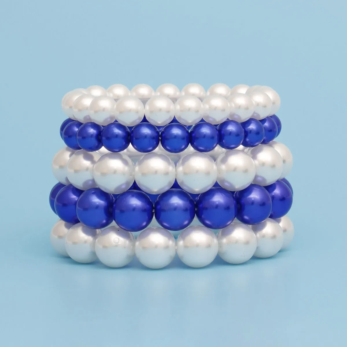 Zeta Phi Beta ZPB Blue White Pearl Stretch 5 Pcs Bracelets Women