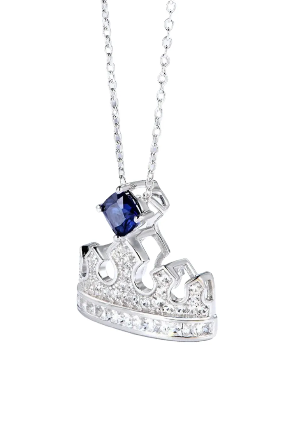 Zircon Lab-Grown Sapphire Crown Shape Pendant Necklace