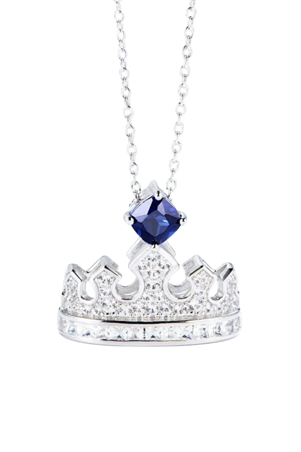 Zircon Lab-Grown Sapphire Crown Shape Pendant Necklace