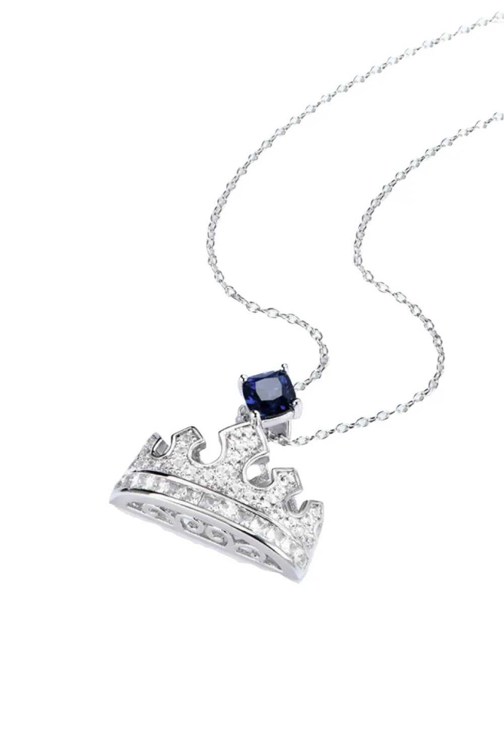 Zircon Lab-Grown Sapphire Crown Shape Pendant Necklace