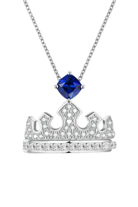 Zircon Lab-Grown Sapphire Crown Shape Pendant Necklace