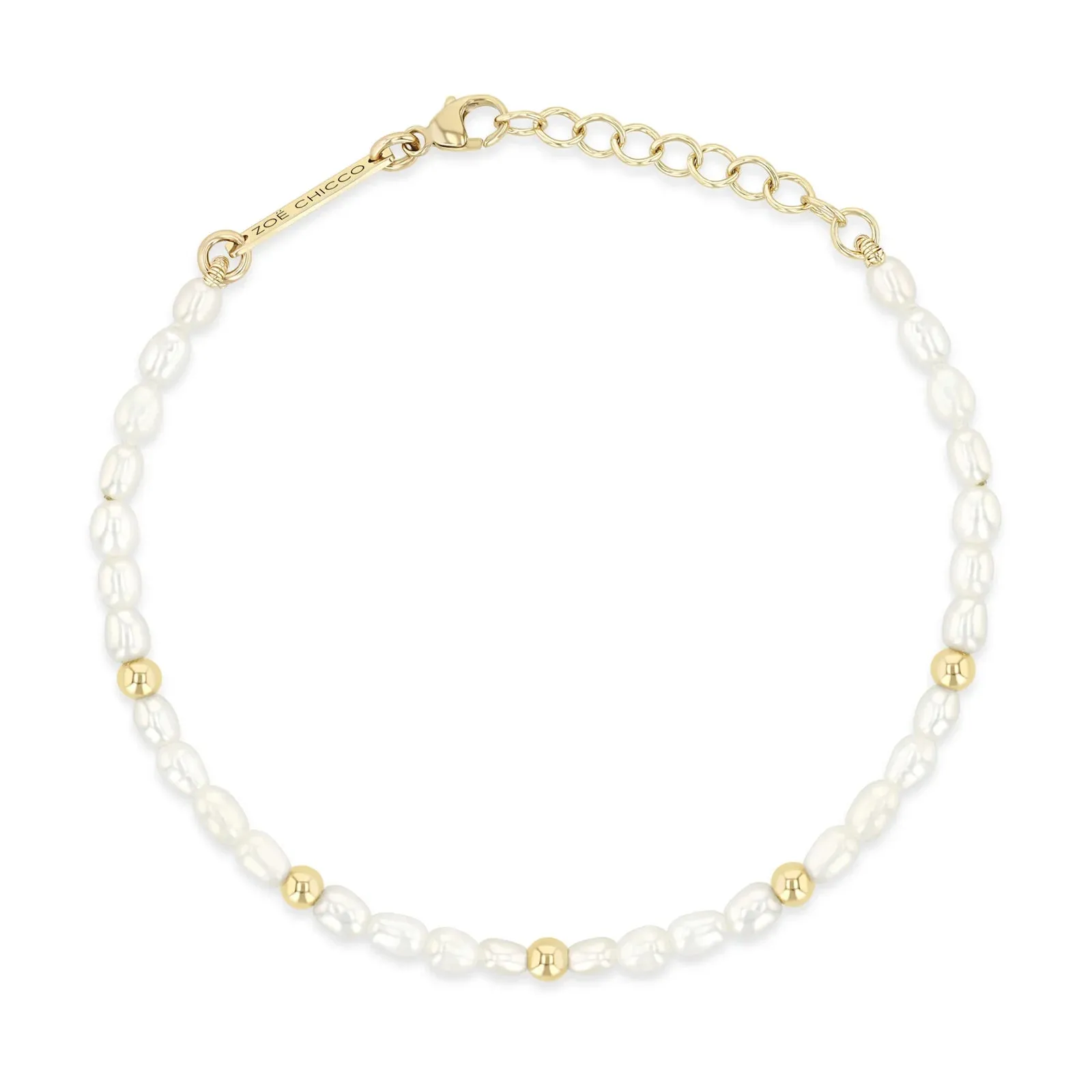 Zoe Chicco 14k Gold Bead Station Rice Pearl Bracelet